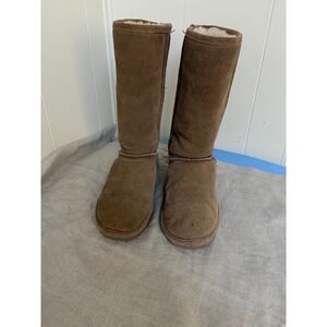 Bearpaw Emma Tall Hickory Brown Suede Sheepskin Wool Blend Boots Womens 7 612W